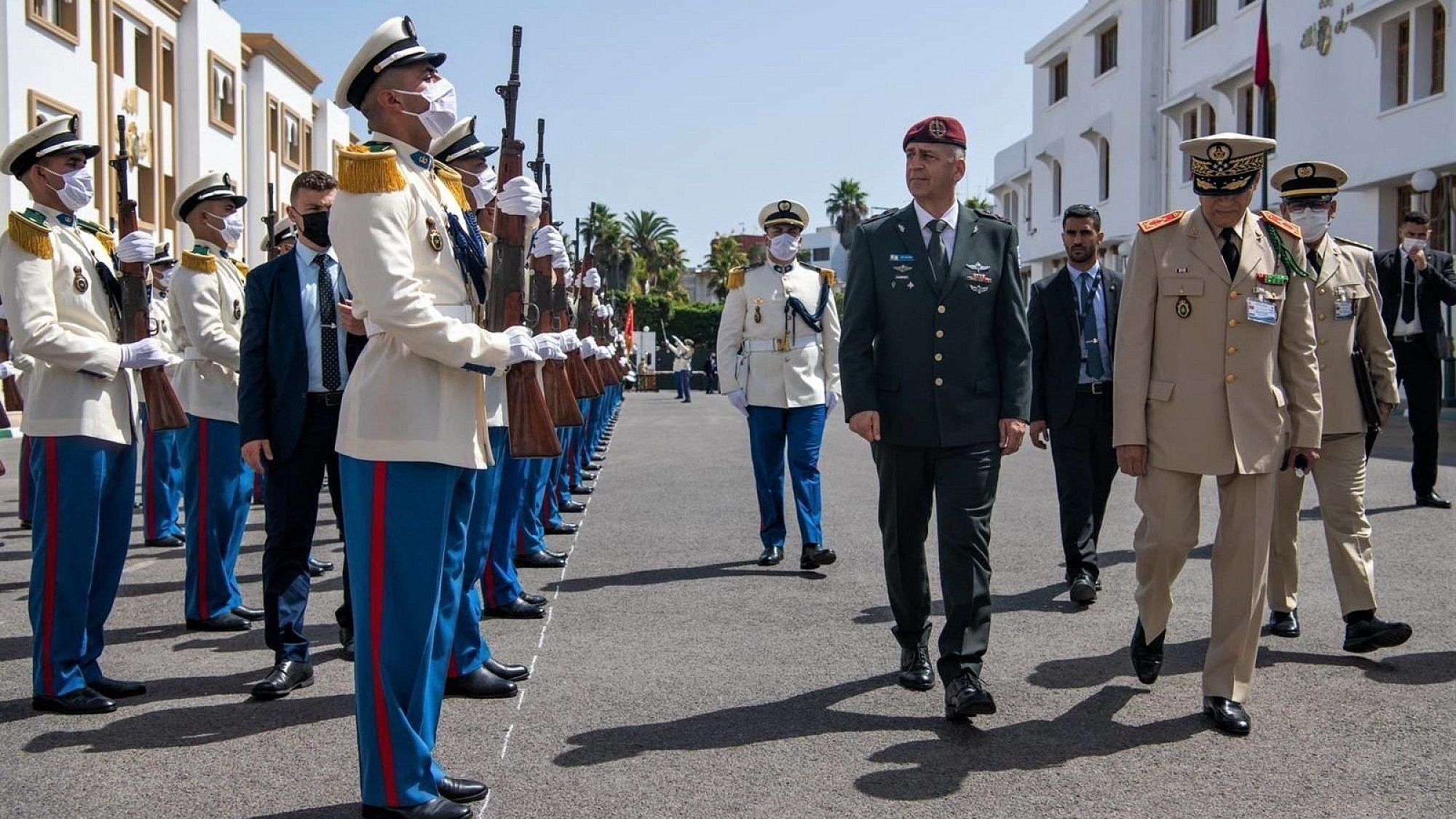 An honor guard welcomes then-IDF Chief of Staff Lt. Gen. Aviv Kochavi in Rabat, July 19, 2022. Credit: IDF Spokesperson's Unit.