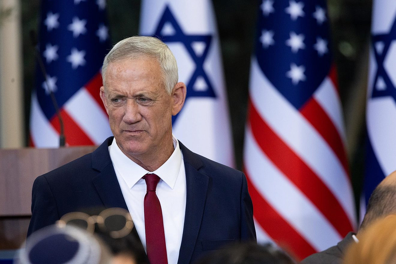 Then-Israeli Defense Minister Benny Gantz attends a ceremony for U.S. President Joe Biden in Jerusalem, July 14, 2022. Photo by Yonatan Sindel/Flash90.
