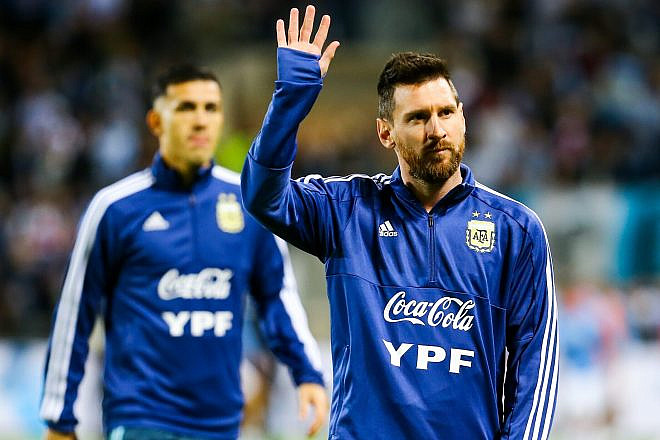 Argentinian football player Lionel Messi at the friendly soccer match between Argentina and Uruguay at the Bloomfield Stadium in Tel Aviv on Nov. 18, 2019. Photo by Flash90.