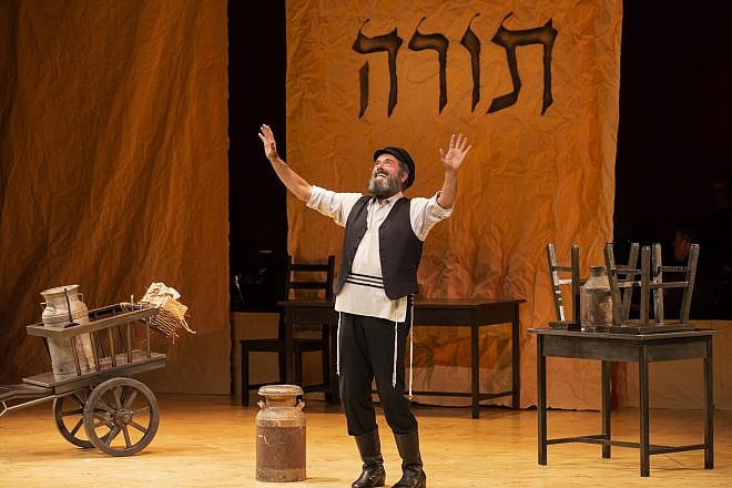 Steven Skybell on stage as Tevye in the National Yiddish Theatre Folksbiene production. Photo by Lev Radin.