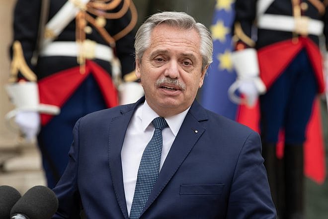 President of Argentina Alberto Angel Fernandez at Elysée Palace in Paris on May 12, 2021. Credit: Frederic Legrand-COMEO/Shutterstock.