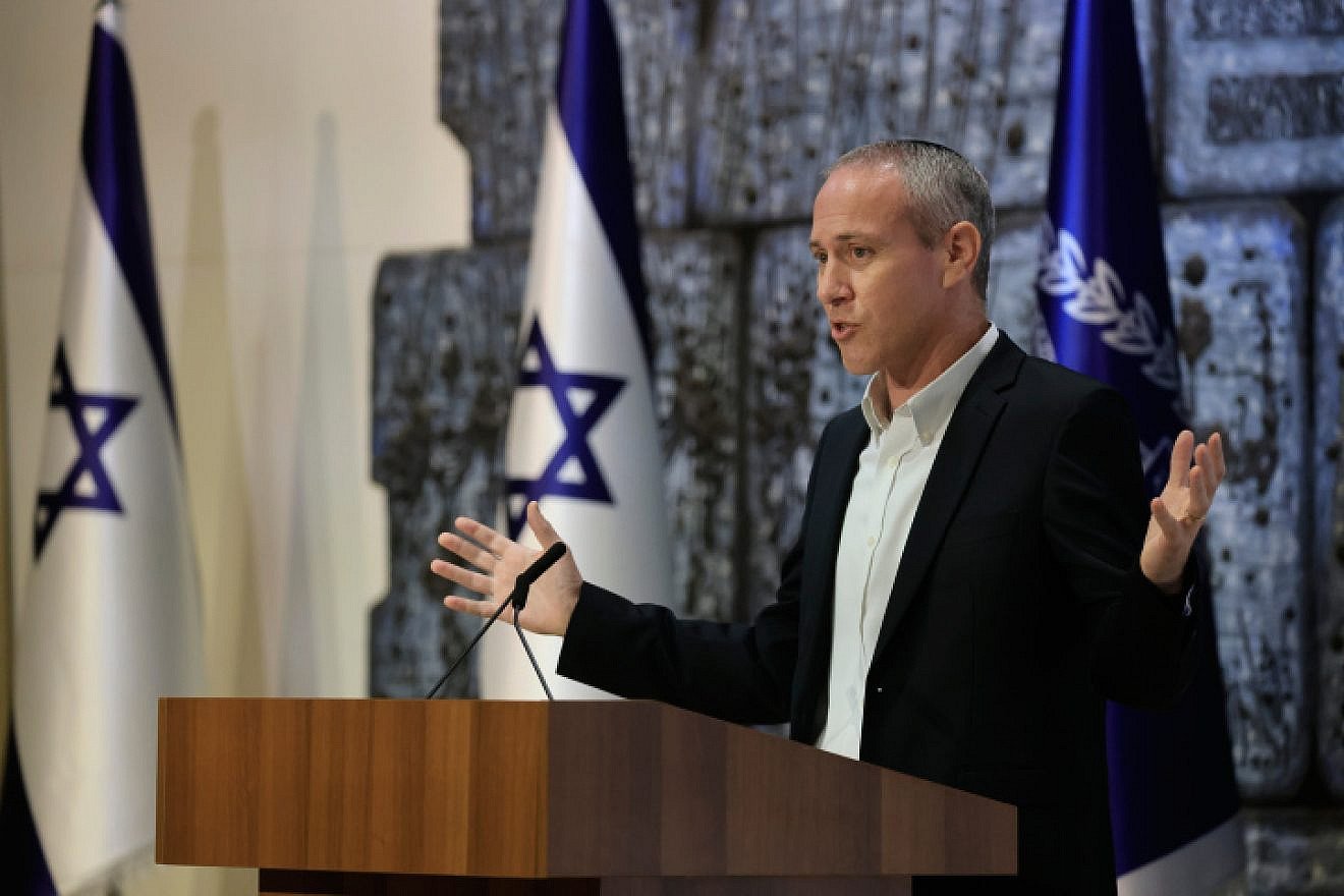 Then-Culture and Sports Minister Chili Tropper at a reception for the Israeli Olympic medalists at the President's Residence in Jerusalem, Aug. 16, 2021. Photo by Olivier Fitoussi/Flash90.