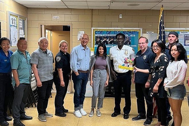New York City Councilwoman Inna Vernikov meets with members of the Flatbush Shomrim and Brooklyn's new Asian Community Watch on Aug. 1, 2022. Credit: Courtesy of Vernikov’s office.