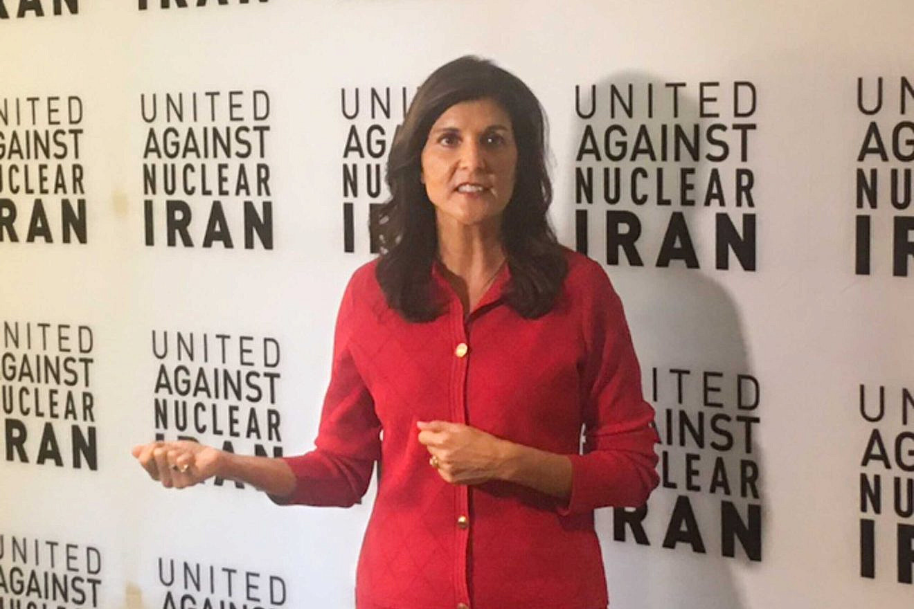 Nikki Haley, former ambassador to the U.N., speaking to press at the United Against Iran (UANI) conference in New York City, Sept. 21, 2022. Photo by David Isaac.