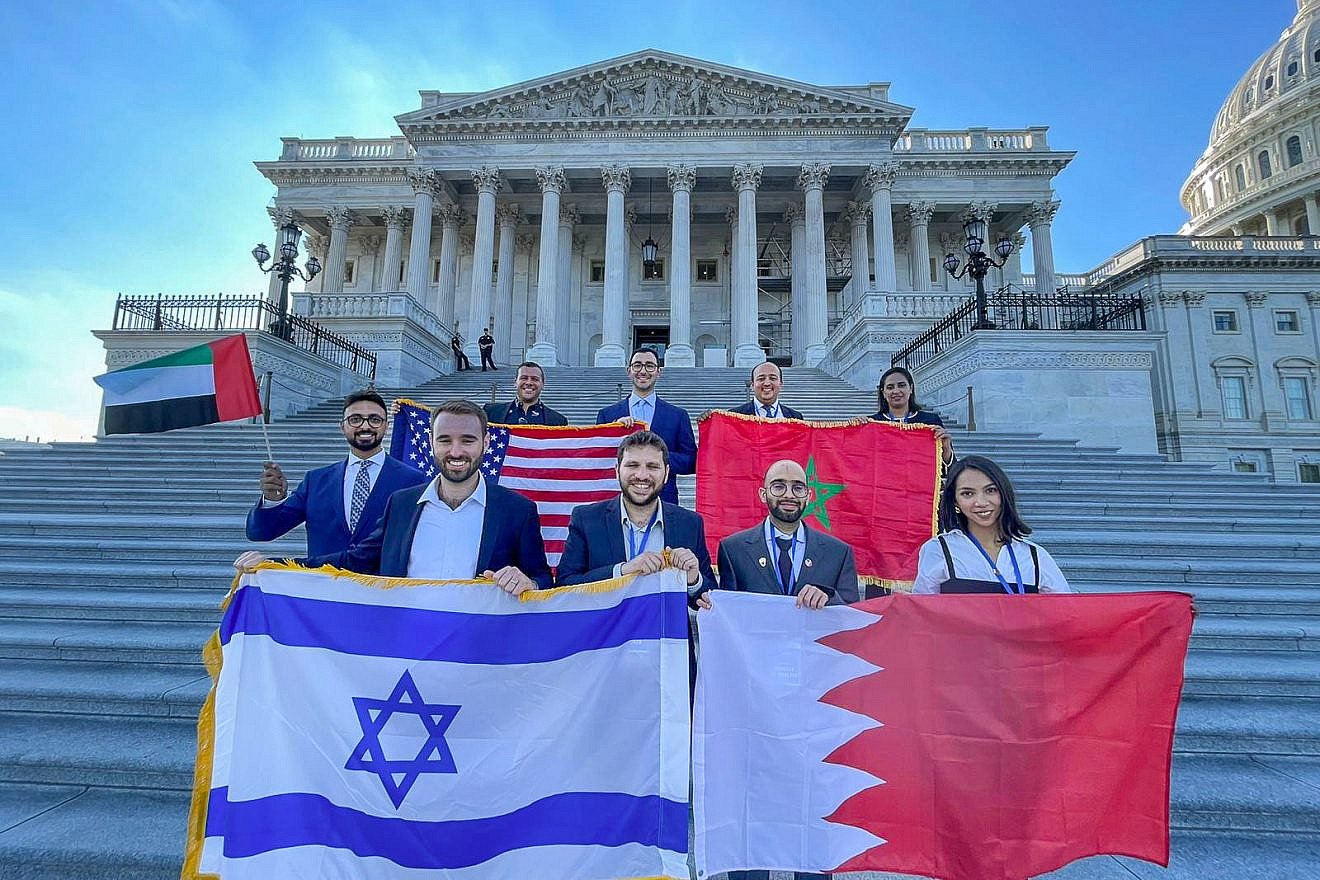 A delegation of young leaders from Abraham Accords countries on the steps of the U.S. House of Representatives. Credit: Courtesy of ISRAEL-is.