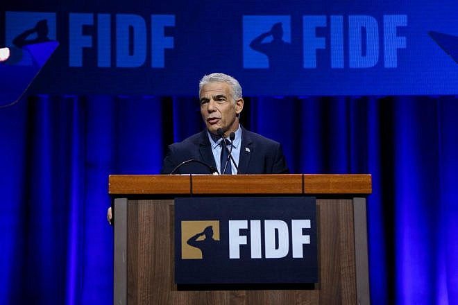 Israeli Prime Minister Yair Lapid addresses the FIDF National New York Gala on Sept. 20, 2022. Photo Credit: Michel Priest, Courtesy of FIDF.