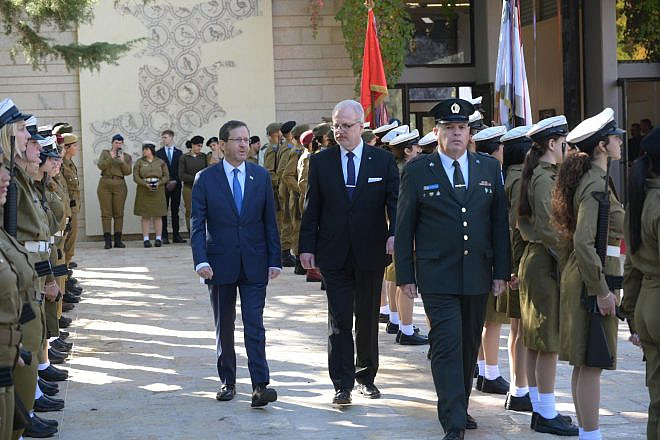 Israeli President Isaac Herzog hosts his Latvian counterpart Egils Levits at the President's Residence in Jerusalem, Nov. 28, 2022. Credit: Amos Ben-Gershom/GPO.