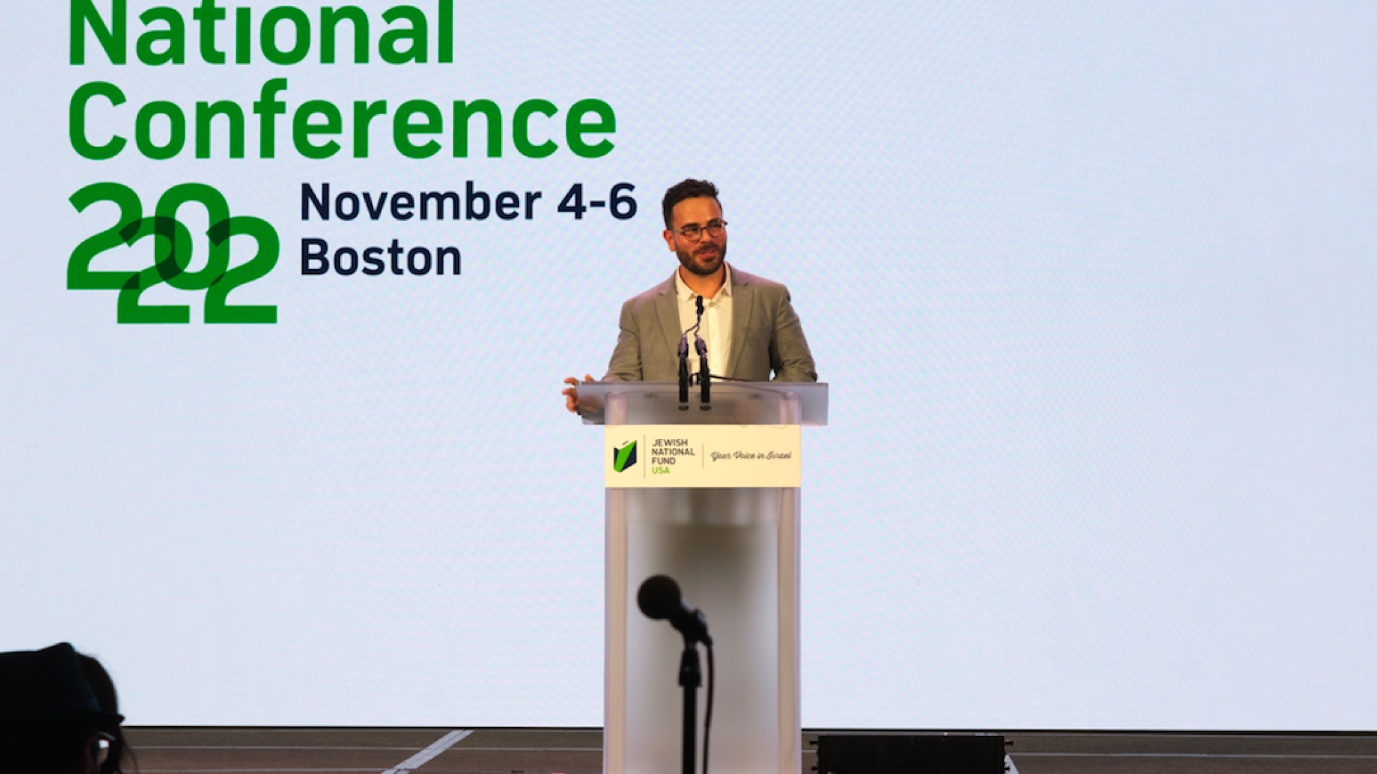 One plenary session at the JNF-USA conference—titled “How Can One be Progressive, LGBTQ, a Person of Color, Left Wing and Pro-Israel? Easily”—featured Israeli writer, speaker and activist Hen Mazzig (pictured), who is gay. Credit: Dmitriy Shapiro.