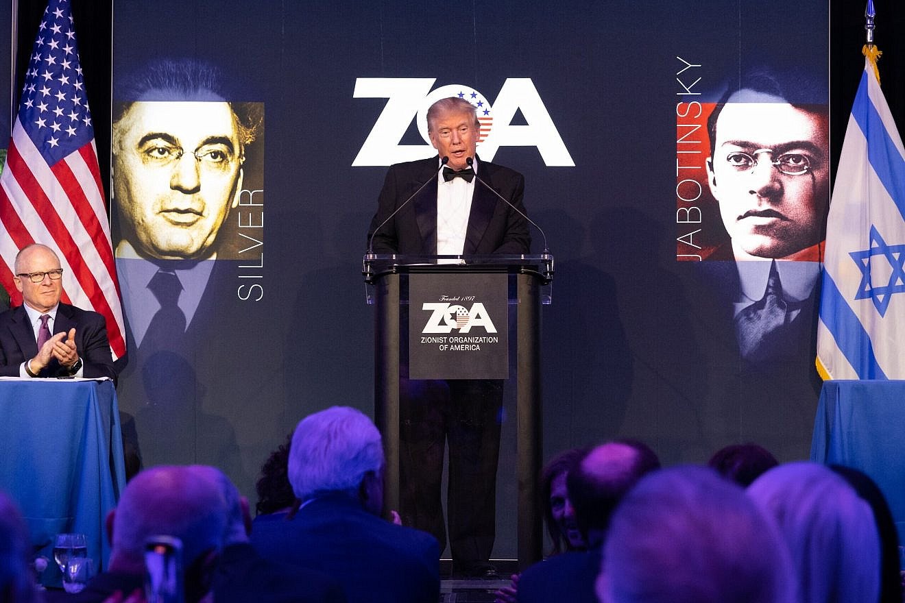 Former U.S. President Donald Trump is awarded the Theodor Herzl Gold Medallion at the Zionist Organization of America's 125th anniversary Gala in New York City, Nov. 13, 2022. Credit: ZOA.