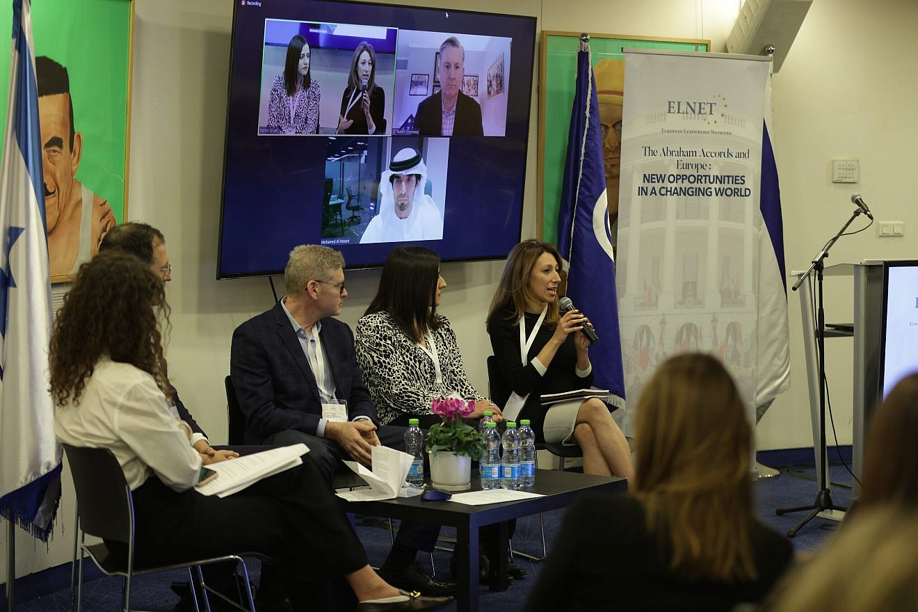 Panelists speak at the ELNET conference on the “The Abraham Accords and Europe: New Opportunities in a Changing World,” in Jerusalem, Dec. 19, 2022. Courtesy.