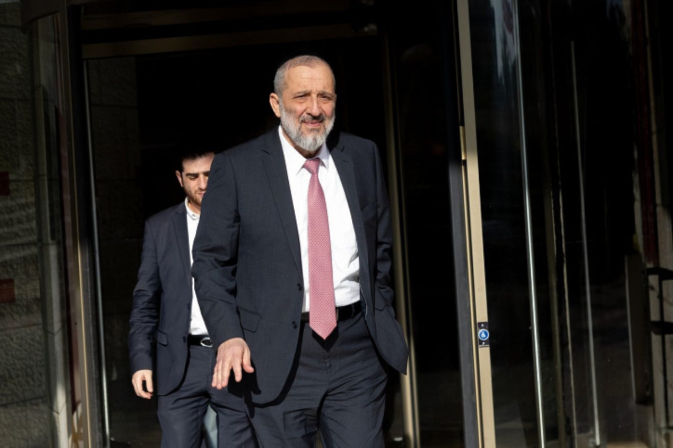 Shas Party chairman Aryeh Deri seen after coalition talks with prime minister-designate Benjamin Netanyahu in Jerusalem, Dec. 5, 2022. Photo by Yonatan Sindel/Flash90.