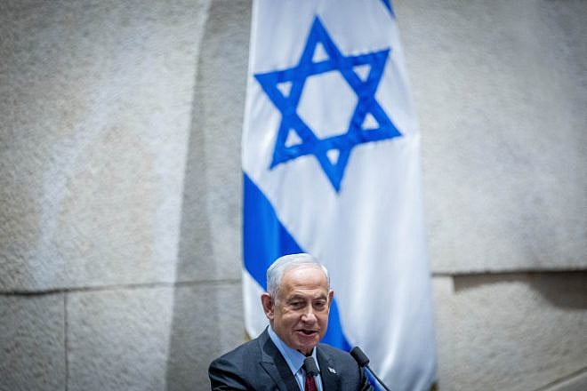 Israeli Prime Minister-elect Benjamin Netanyahu during a vote for the temporary Knesset speaker, Dec. 13, 2022. Photo by Yonatan Sindel/Flash90.