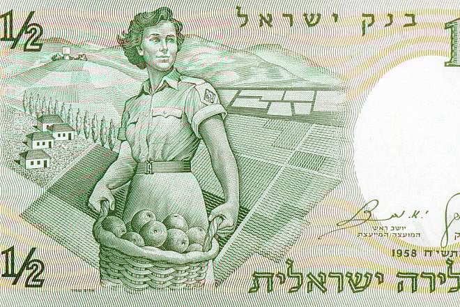 An image of a kibbutz worker on a 1958 Israeli banknote. Source: Shutterstock