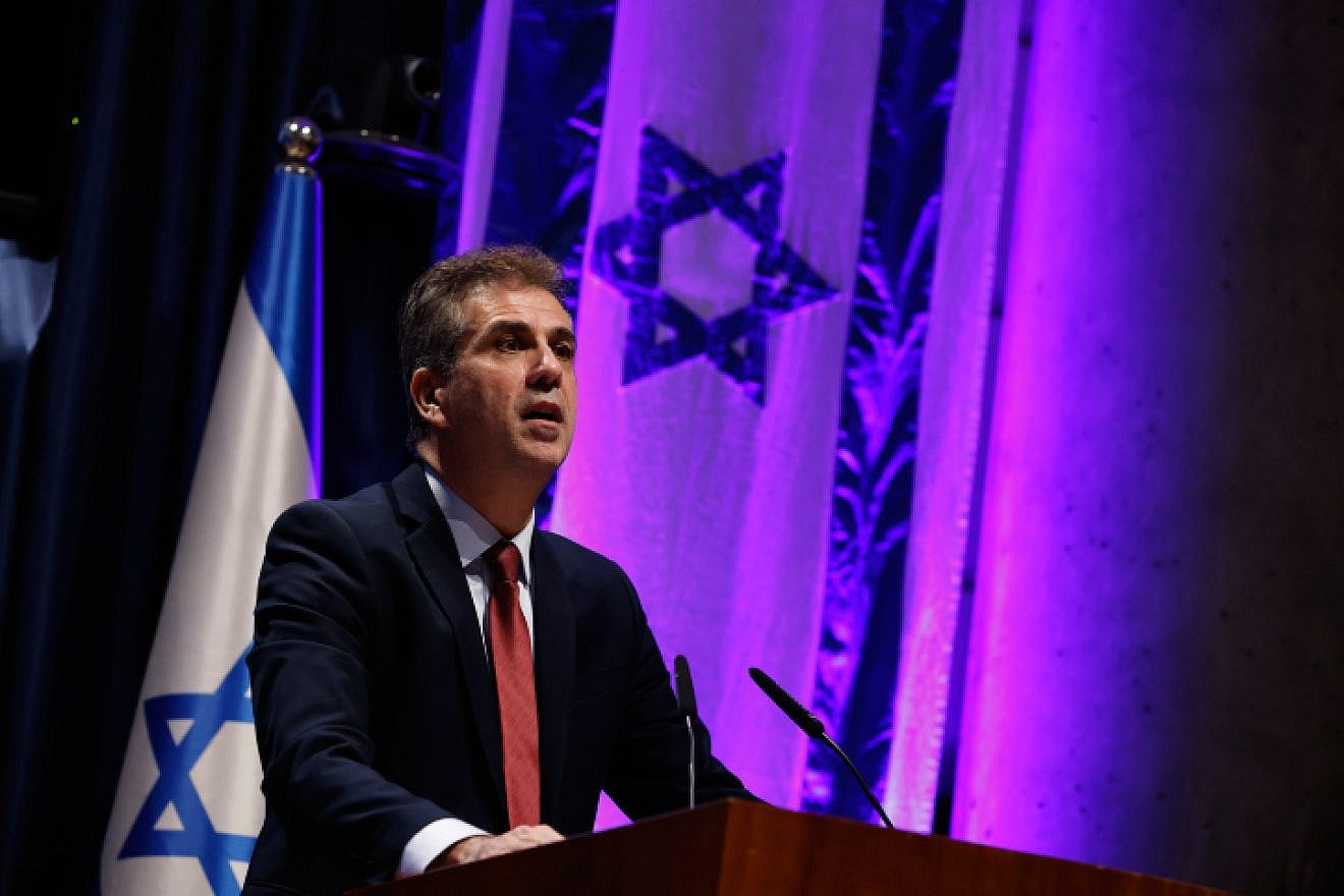 Israeli Foreign Minister Eli Cohen delivers his inaugural speech at the ministry in Jerusalem, Jan. 2, 2023. Photo by Olivier Fitoussi/Flash90.