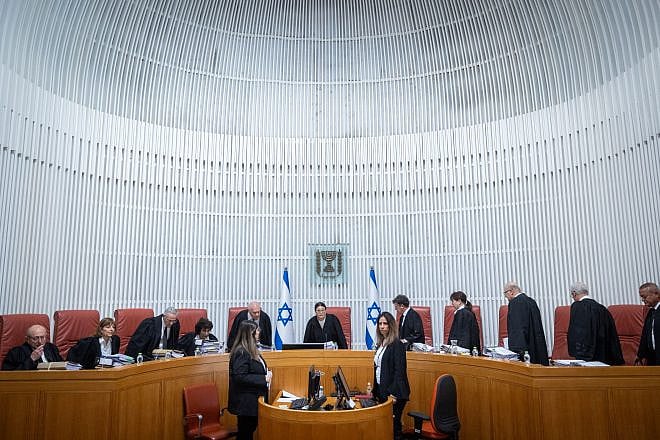 Israeli Supreme Court justices arrive for a hearing in Jerusalem on the appointment of Shas leader Aryeh Deri as a government minister, Jan. 5, 2023. Photo by Yonatan Sindel/Flash90.