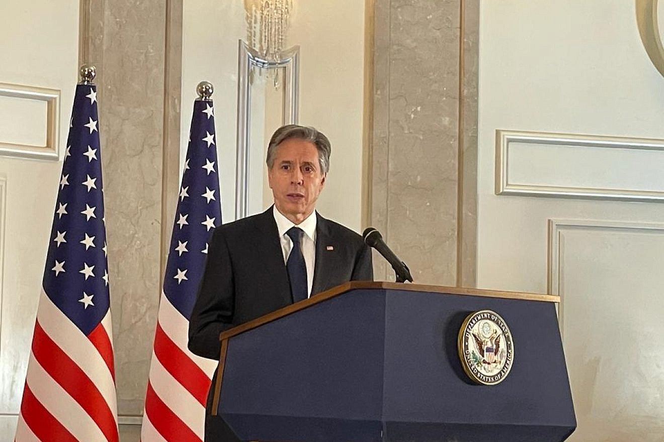 U.S. Secretary of State Antony Blinken gives a press conference in Jerusalem on Jan. 31, 2023. Photo by Alex Traiman.