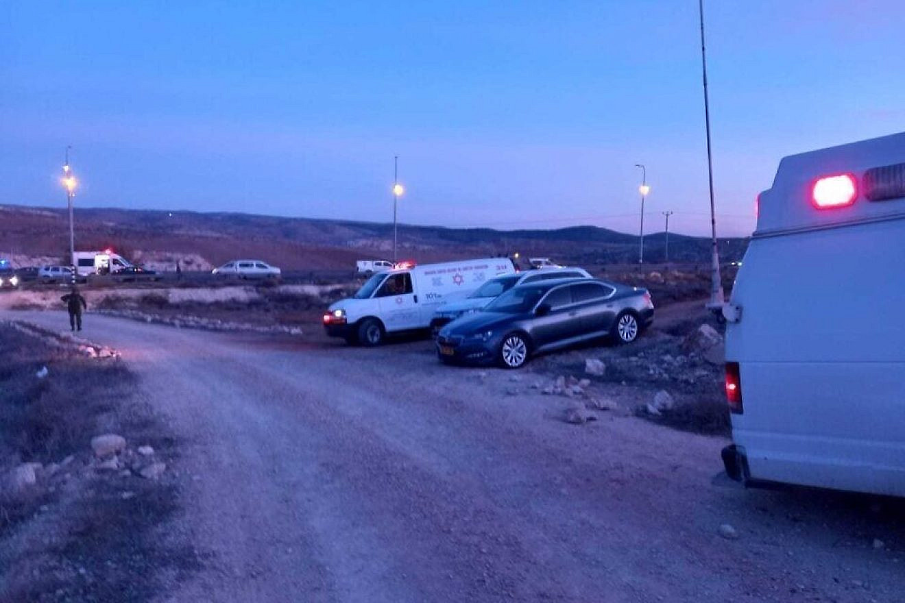 The scene of a terrorist attack in the South Hebron Hills, Jan. 11, 2023. Credit: Magen David Adom.