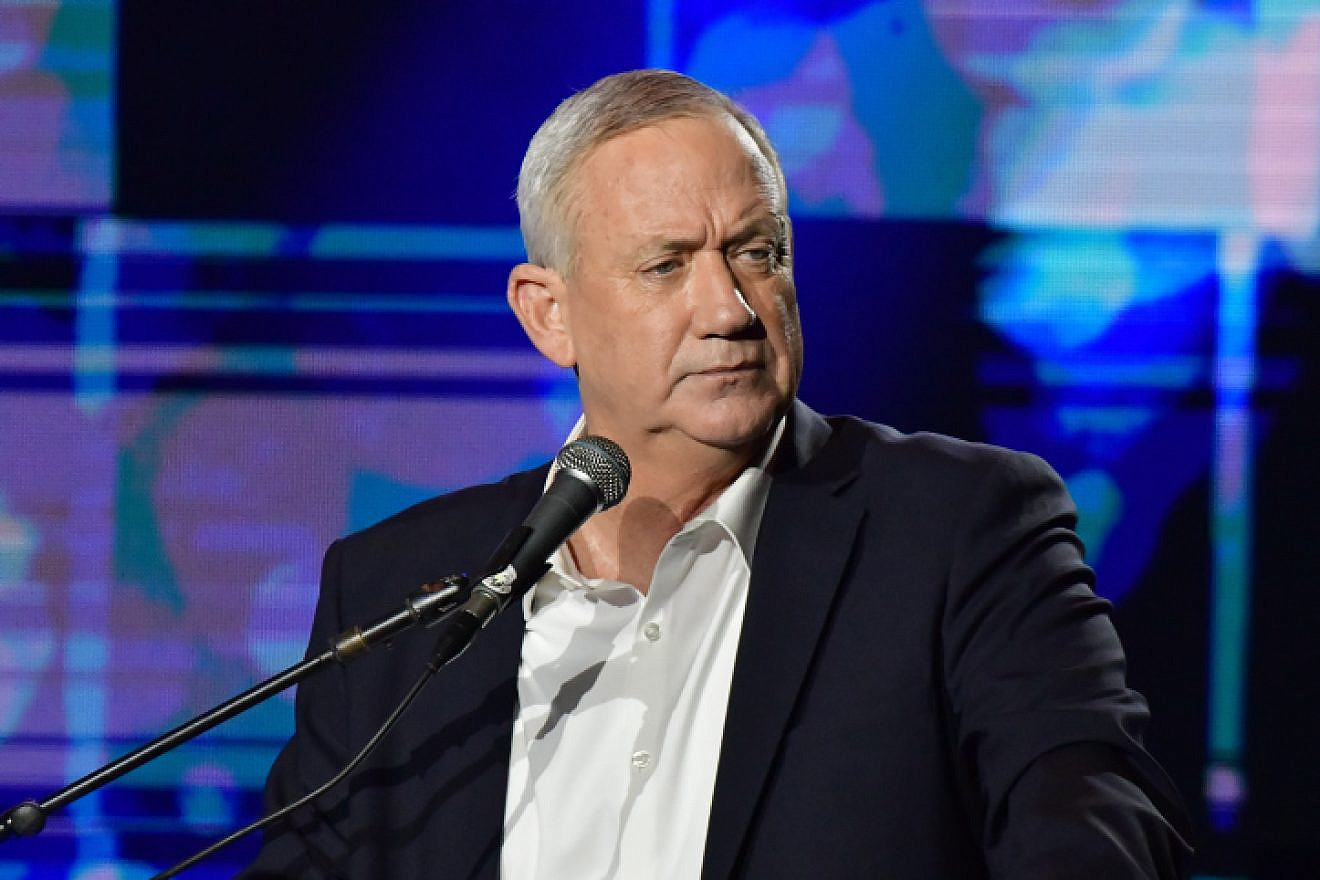 Then-Defense Minister Benny Gantz speaks at a ceremony in Tel Aviv honoring wounded soldiers, Nov. 21, 2021. Photo by Tomer Neuberg/Flash90.