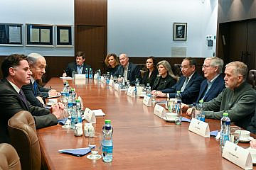 Prime Minister Benjamin Netanyahu meets in Jerusalem with a Republican U.S. Senate delegation led by Minority Leader Mitch McConnell, Feb. 23, 2023. Photo by Kobi Gideon/GPO.