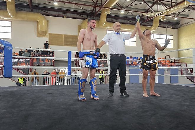 Obed Hrangchal (right), a recent immigrant to Israel from India, becomes the Jewish state's kickboxing champion in the 57-kilogram (125-pounds) division in Kfar Yasif in the Galilee, March 17, 2023. Credit: Ramon Gym Club.
