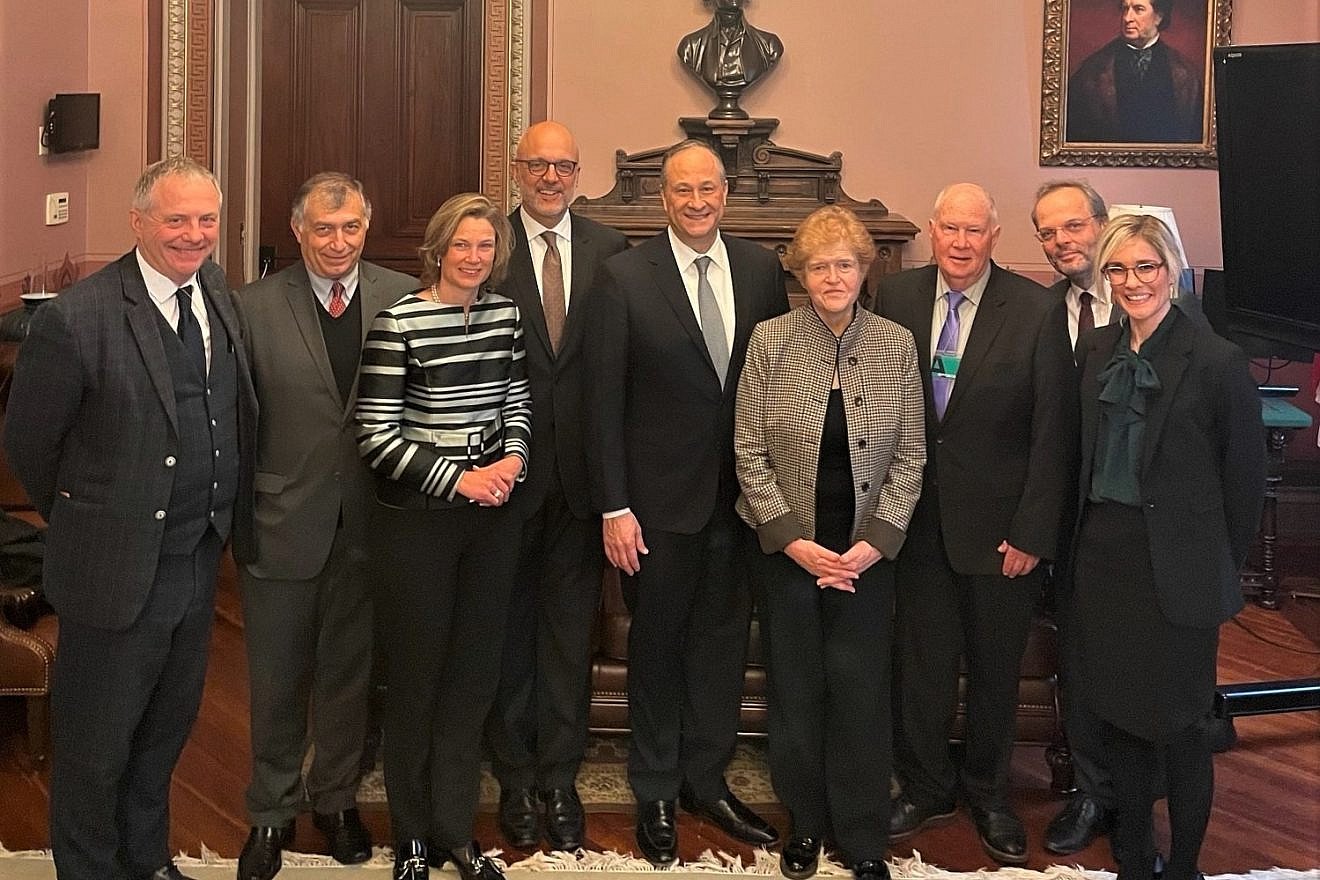 Antisemitism envoys, and Jewish leaders from Europe and the United States, gather as part of a panel to discuss rising Jew-hatred in America, Feb. 28, 2023. Credit: Photo courtesy of the American Jewish Committee.