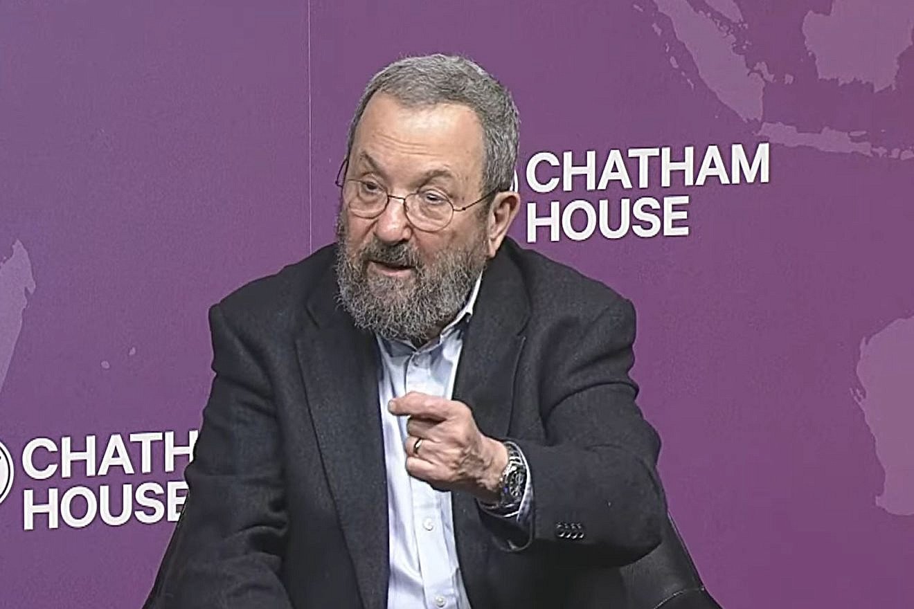 Former Israeli Prime Minister Ehud Barak addresses the Chatham House think tank in London, March 27, 2023. Source: YouTube.