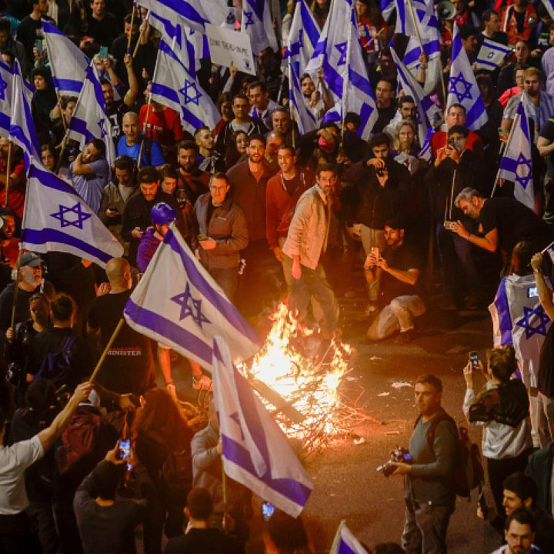 Israelis protest against the Israeli government's planned judicial overhaul in Tel Aviv on March 25, 2023. Photo by Erik Marmor/Flash90.