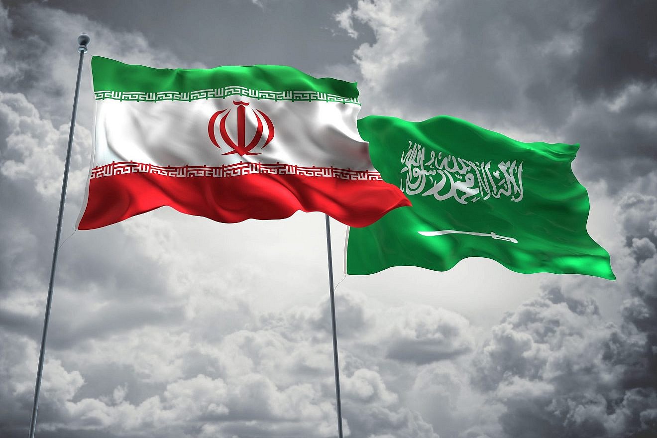 The flags of Iran and Saudi Arabia. Credit: FreshStock/Shutterstock.