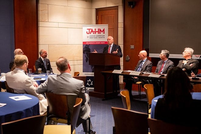 Sen. Ben Cardin (D-Md.) speaks at the Jewish American Heritage Month Congressional Breakfast on April 27, 2023. Photo by Dillon Meyer.