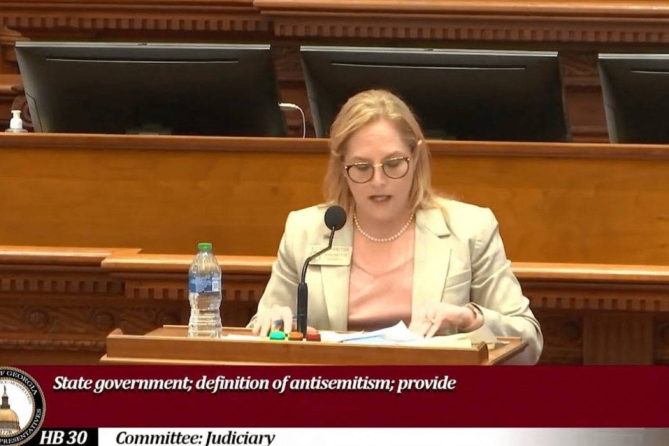 Georgia State Rep. Esther Panitch addresses the floor during Georgia's 2023 legislative session, speaking in favor of passing HB 30 to provide for the definition of antisemitism, March 7, 2023. Credit: Courtesy of the Georgia House of Representatives.