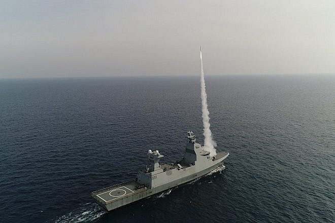 A live-fire test of the "C-Dome" defense system from aboard the “INS Magen” missile corvette. Credit: Israeli Ministry of Defense.
