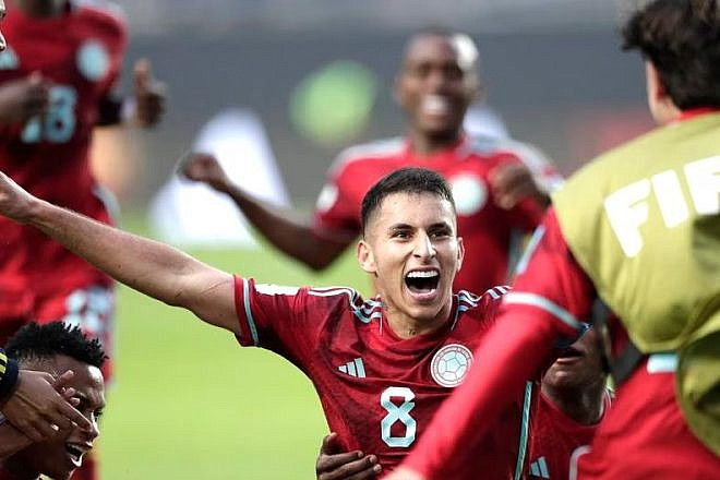 Colombian midfielder Gustavo Puerta after scoring the game winner against Israel in La Plata, Argentina, May 21, 2023. Source: Twitter.