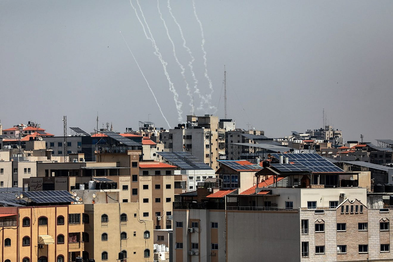 Terrorist groups in the Gaza Strip launch rockets at Israel, May 10, 2023. Photo by Majdi Fathi/TPS.