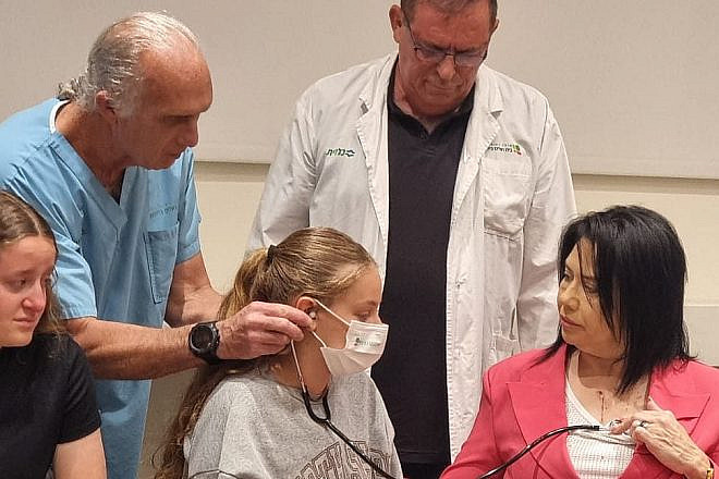 Left to right: Keren Dee, Dr. Tuvia Ben Gal, Tali Dee, professor Dan Aravot and Lital Valenci at Beilinson Hospital in Petach Tikvah, Israel on May 2, 2023. Credit: Beilinson Hospital.