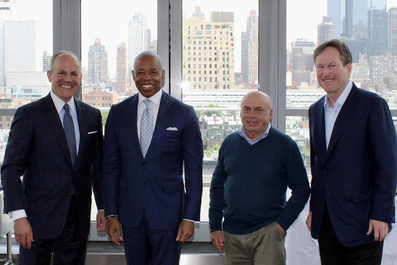 From left: Elan Carr, former U.S. special envoy to monitor and combat antisemitism; New York City Mayor Eric Adams; Combat Antisemitism Movement advisory board chair, activist and former politician Natan Sharansky; and movement founder Adam Beren at the New York Symposium Against Antisemitism on May 23, 2023. Credit: Courtesy.