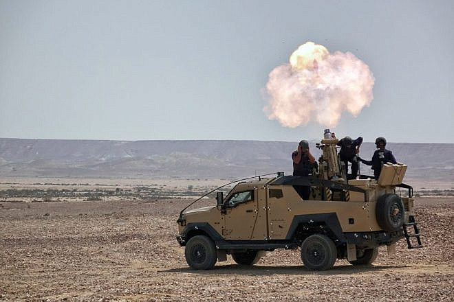 An Elbit Systems mortar munition system mounted on a 4x4 vehicle, May 15, 2023. Credit: Elbit Systems.