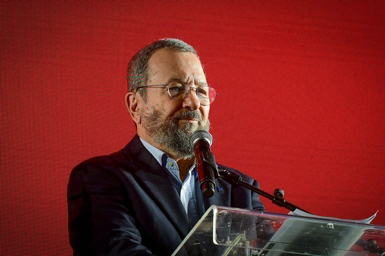 Former Israeli Prime Minister Ehud Barak at a protest in Tel Aviv against the government's planned judicial reforms, Feb. 25, 2023. Photo by Avshalom Sassoni‎‏/Flash90.
