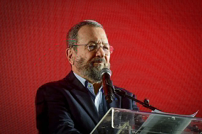 Former Israeli Prime Minister Ehud Barak at a protest in Tel Aviv against the government's planned judicial reforms, Feb. 25, 2023. Photo by Avshalom Sassoni‎‏/Flash90.