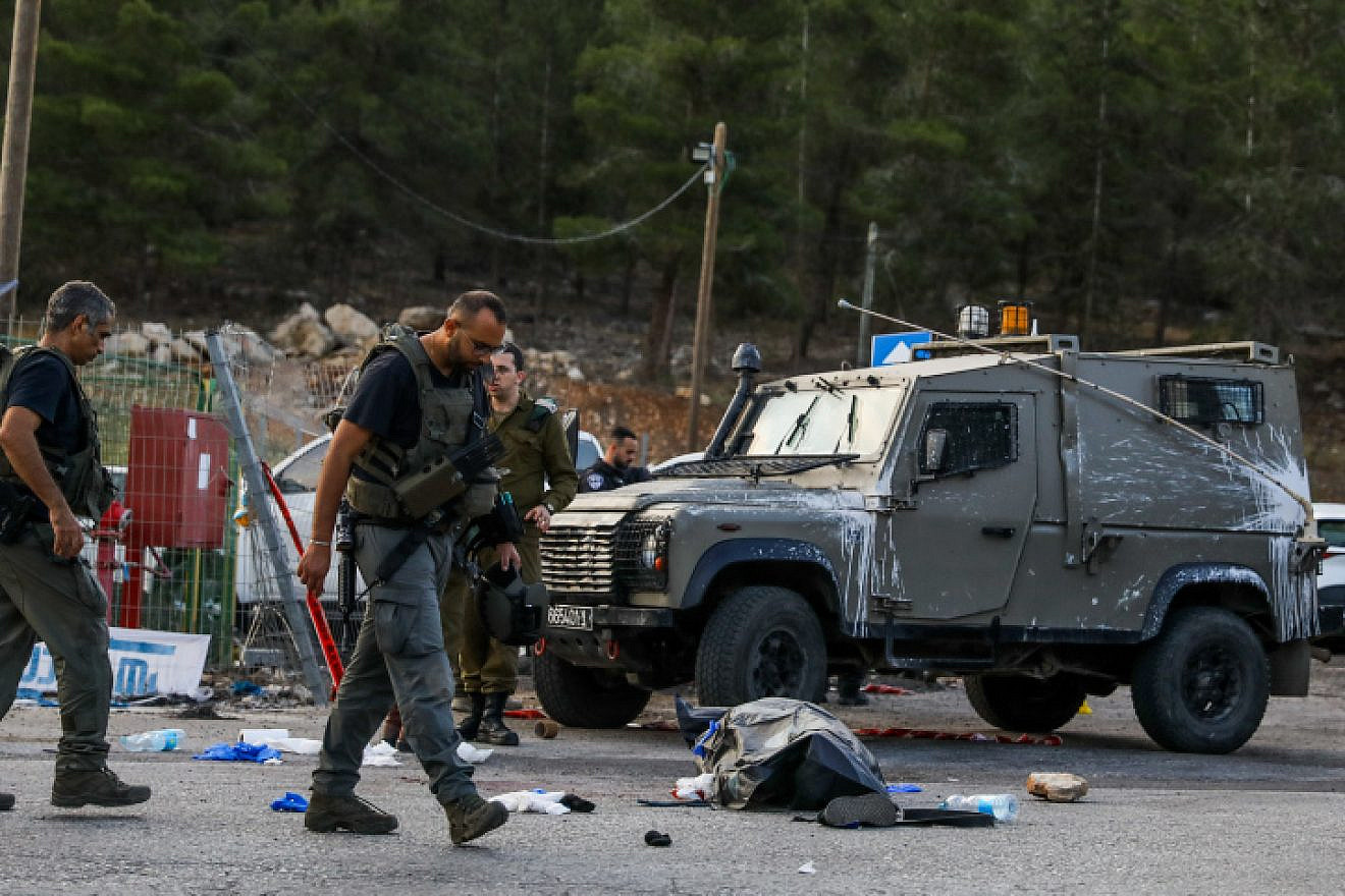 Israeli security forces at the scene of a deadly shooting attack near the Jewish Settlement of Eli, West Bank, June 20, 2023. Photo by Flash90.