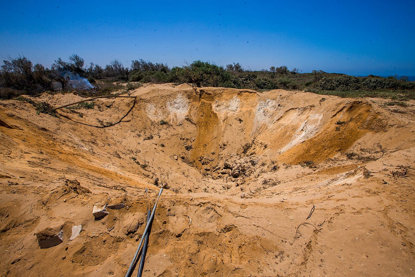 The damage caused by an explosion from an unknown source, in the field of an abandoned factory in Herzliya, June 23, 2023. Photo by Flash90.