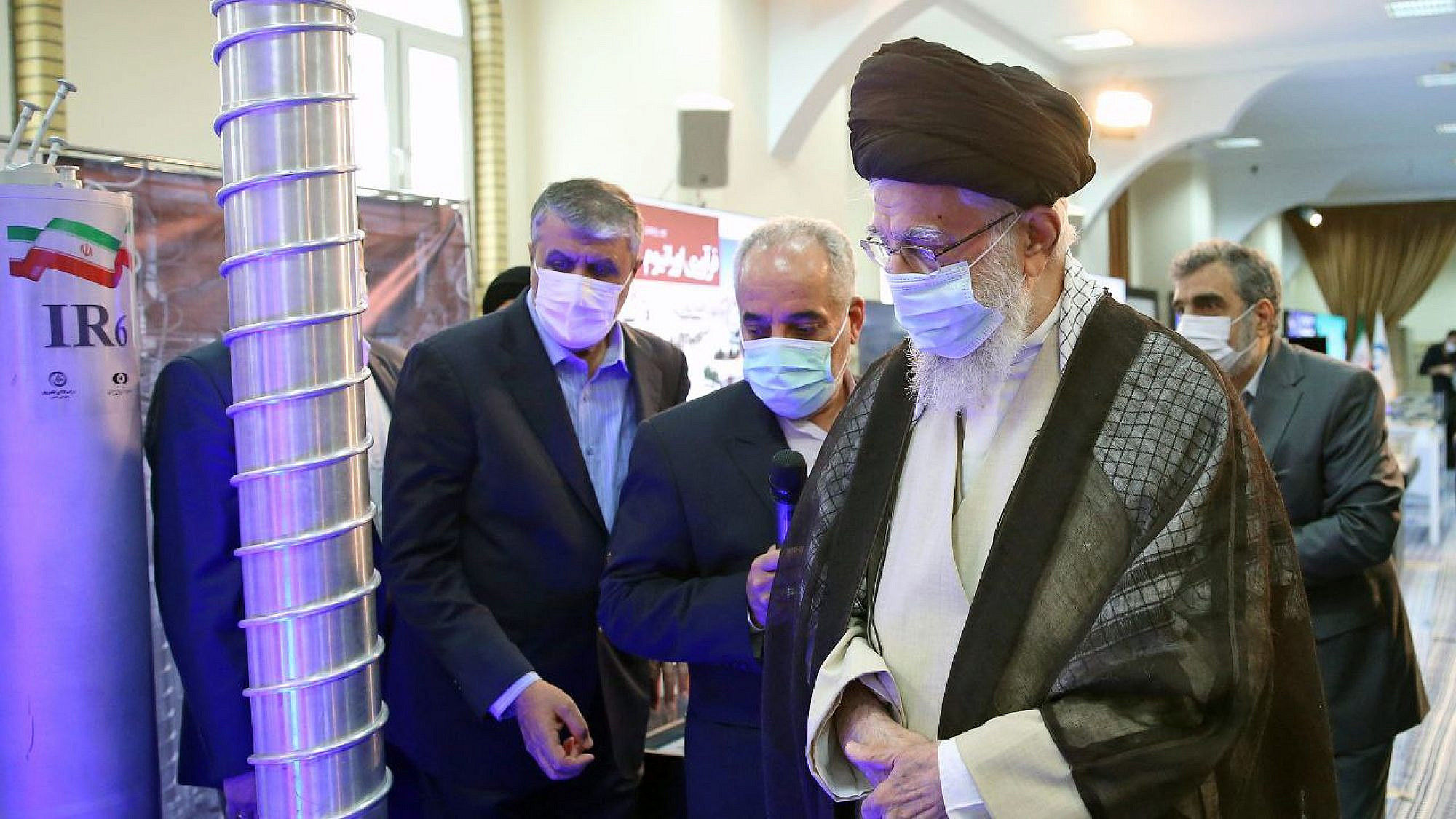 Supreme Leader Ayatollah Ali Khamenei tours an exhibition in Tehran on Iran's nuclear industry, June 11, 2023. Source: X.