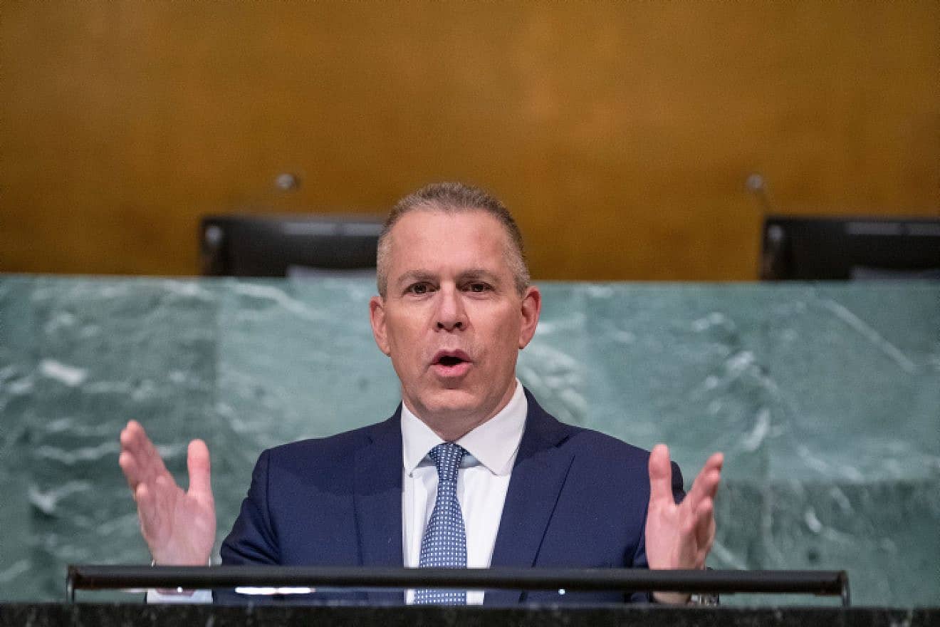 Gilad Erdan, Israeli ambassador to the United Nations, at the General Assembly Hall in New York, Jan. 16, 2023. Photo by Arie Leib Abrams/Flash90.