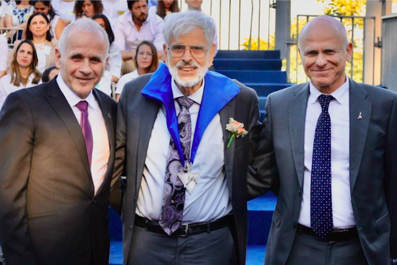 The Hebrew University of Jerusalem President Professor Asher Cohen (left) presented world-renowned computer science researcher, Professor Jeffrey D. Ullman (center) with a prestigious Honorary Doctorate degree during the 86th Board of Governors Meeting on June 12, 2023, in Jerusalem. Professor Tamir Sheafer, Hebrew University Rector, is on his right. Credit: Yossi Zamir.