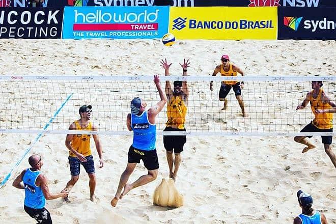 A 4x4 beach volleyball match. Source: Twitter.
