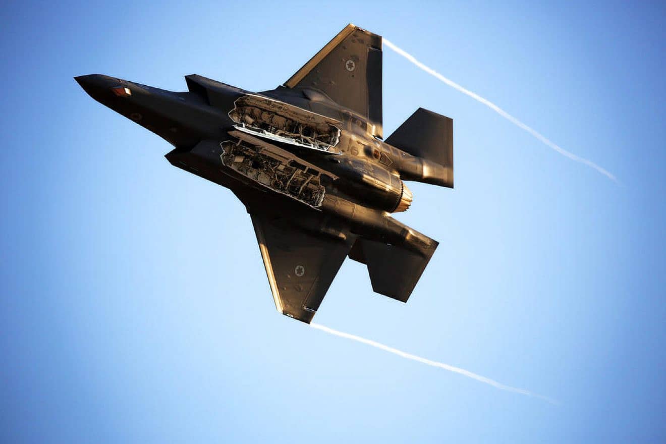 An Israeli Air Force Lockheed Martin F-35 Adir (Lightning II) stealth multirole combat aircraft with weapons bay open over Hatzerim Air Base near Beersheva, June 27, 2017. Photo by Yissachar Ruas/TPS.