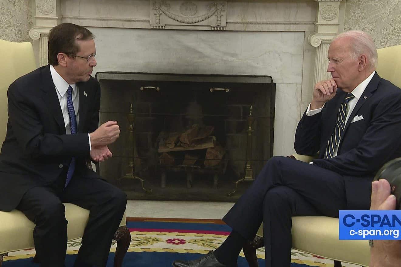 Israeli President Isaac Herzog arrived at the White House for a meeting with U.S. President Joe Biden, July 18, 2023. Credit: C-SPAN.