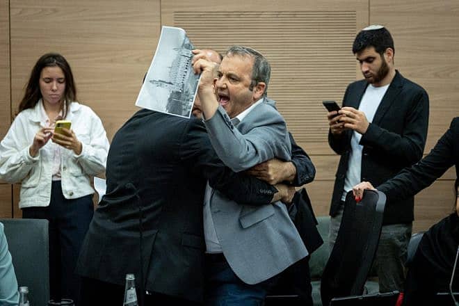 Knesset member Gilad Kariv reacts during a Constitution, Law and Justice Committee meeting and votes on parts of the judicial reform, at the Knesset, the Israeli Parliament in Jerusalem on July 19, 2023. Photo by Yonatan Sindel/Flash90.