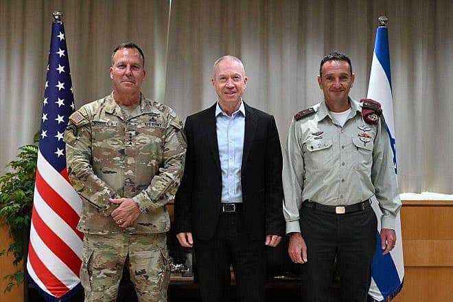 U.S. CENTCOM commander Gen. Michael rik Kurilla (left) meets with Israeli Defense Minister Yoav Gallant and IDF Chief of Staff Lt. Gen. Herzi Halevi in Tel Aviv, July 26, 2023. Credit: Israel Defense Ministry.