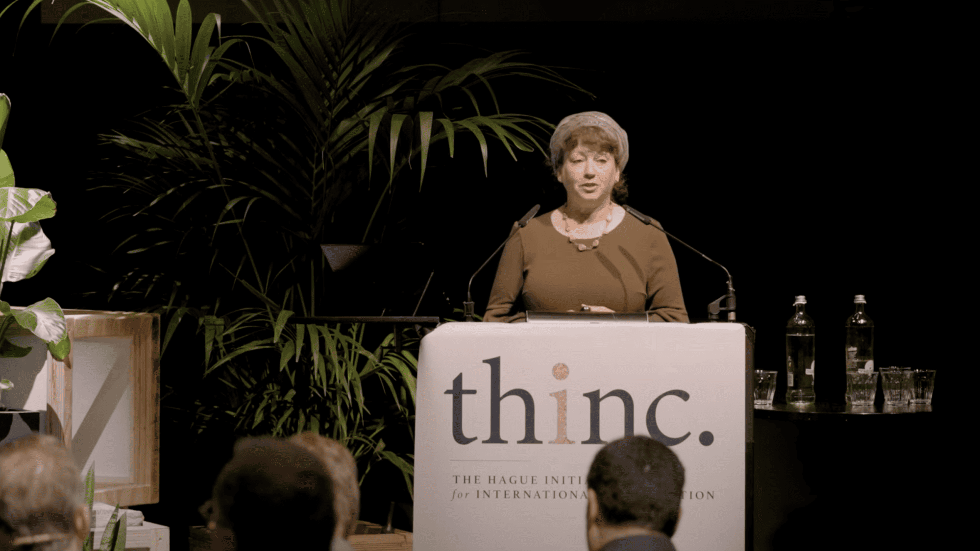 Naomi Kahn, director of the international division of Regavim, speaks at a March 2023 conference of The Hague Initiative for International Cooperation. Source: YouTube screenshot.