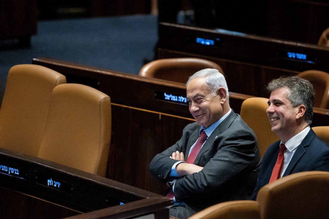 Prime Minister Benjamin Netanyahu with Foreign Minister Eli Cohen at the Knesset in Jerusalem, March 13, 2023. Photo by Yonatan Sindel/Flash90.